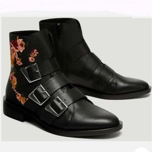 Zara floral embroidered ankle boots/booties